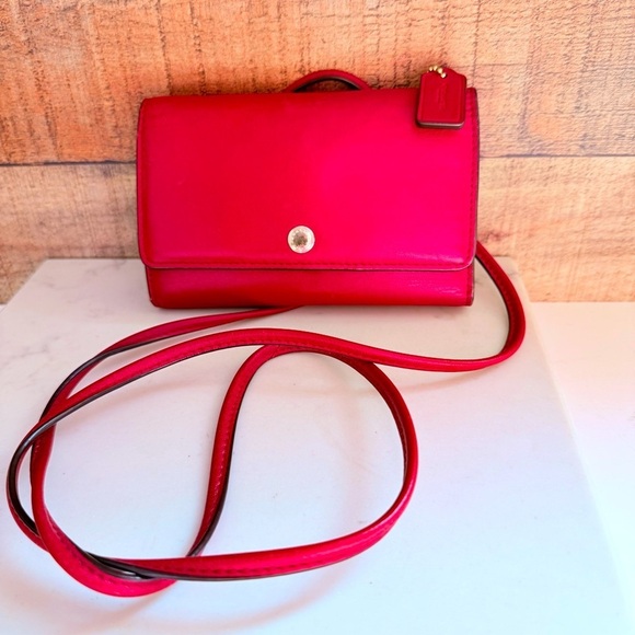 Coach Handbags - Coach Red Mini Slim Wallet Crossbody